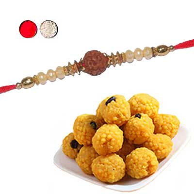 "Designer Fancy Rakhi - FR- 8510 A(Single Rakhi), 500gms of Laddu - Click here to View more details about this Product